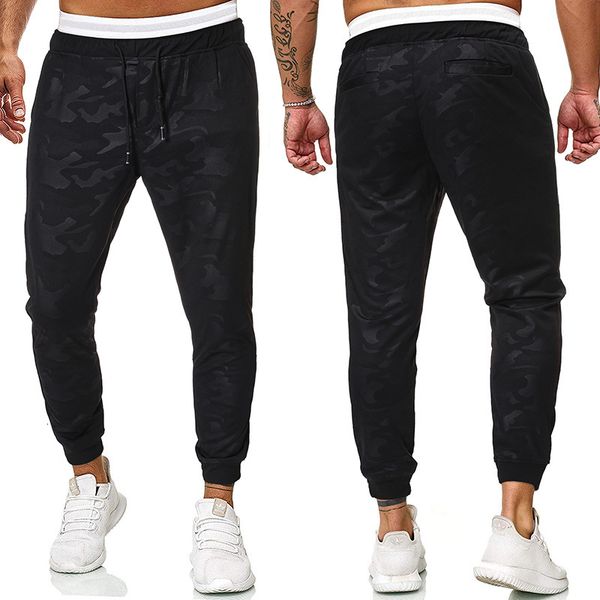 

four seasons casual men's sports hemline black camouflage pants 1302-k317-p30