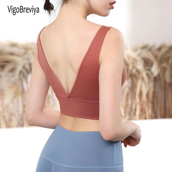 

gym clothing vigobreviya v backless sports bra women seamless high impact push up yoga crop running fitness workout brassiere1, White;black