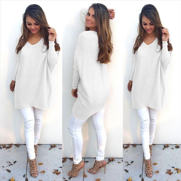 

women fashion autumn winter sweater long sweater plus size s xxxl oversized thin sweater v neck pullovers female white, White;black