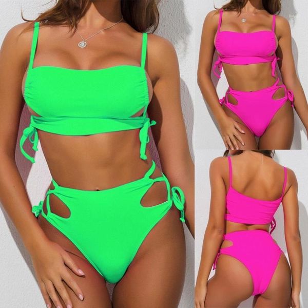 

summer solid color lace ladies drag swimsuit deep v solid color bandage bikini suit breathable quick-drying beachwear fd31, White;black