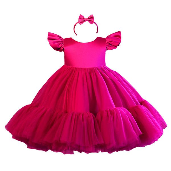 

infant baby girls lace cake tutu birthday dresses christening gowns kids baptism clothes flower prom big bow princess dresses, Red;yellow