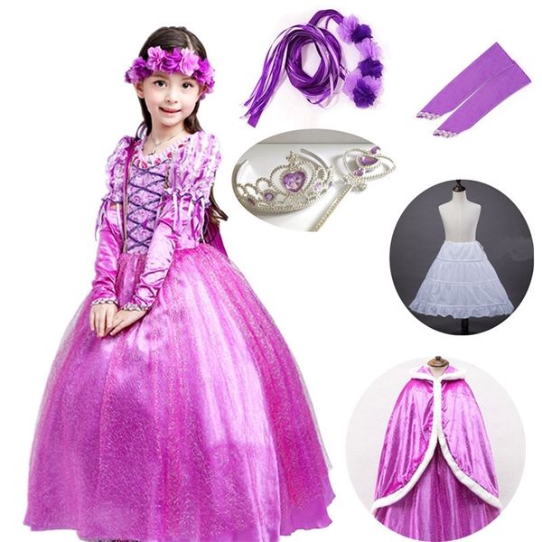 

girls princess dresses kids rapunzel cosplay costume children's halloween clothes christmas sofia party dress long gown t200709, Red;yellow