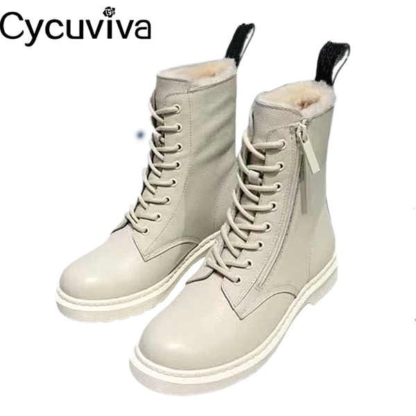 

women snow boots wool pulse casual winter boots chic white crystal flat heels short runway real leather lace up mujer, Black