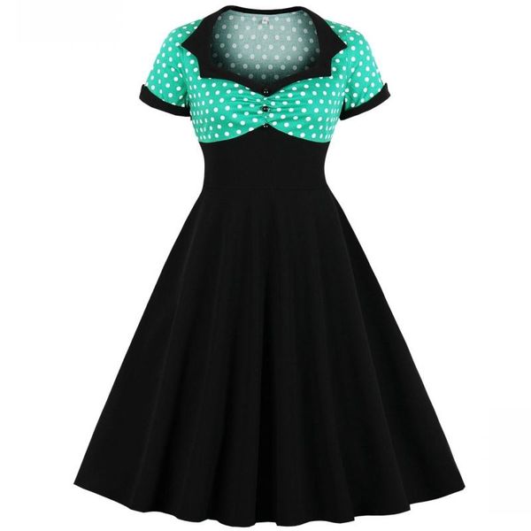 

plus size 3xl 4xl summer women dress retro female polka dots pinup rockabilly party dresses vintage tunic vestidos mujer, Black;gray