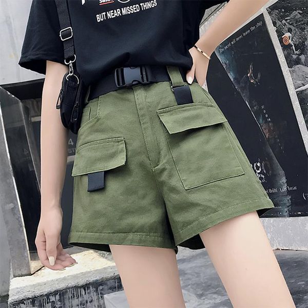 

женщины летние грузовые шорты с пояса способа повелительниц streetwear твердая высокой талией свободные шорты joggers женский plus карманный, White;black