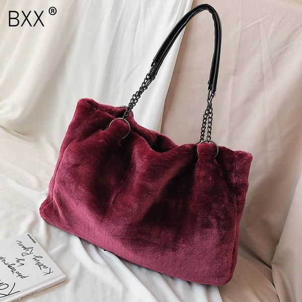 

[bxx] shoulder bags for women 2021 winter totes soft plush faux fur handbags and purses lady casual high capacity hand bag hp089