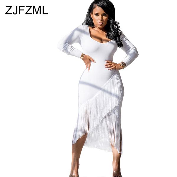 

women tassels irregular wrap dress scoop neck solid bodycon club dress 2021 fall long sleeve skinny maxi long dress, Black;gray