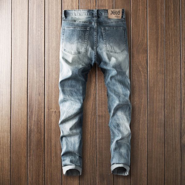 

summer vintage jeans men's trendy loose capris straight fit, Blue