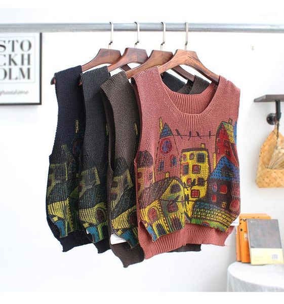 

new wool knit vest vest knit women's retro print sweater loose sleeve1, Black;white