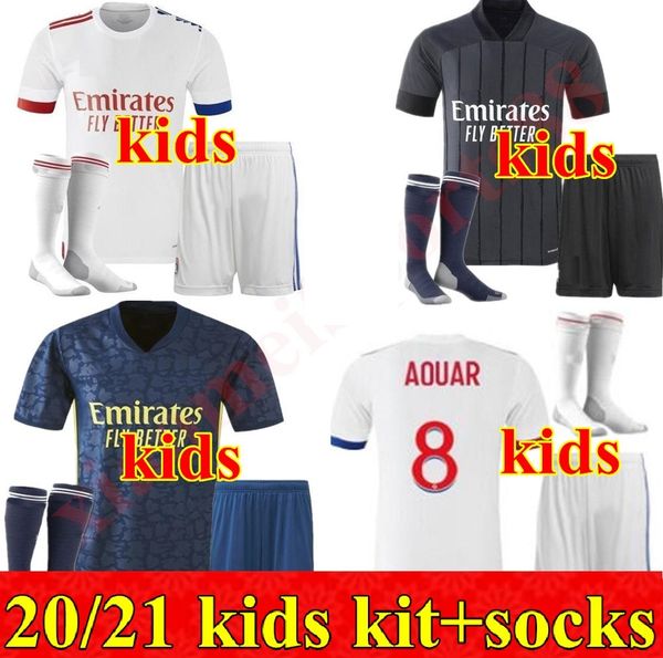 

kids kit 20 21 olympique lyonnais aouar denbele fekir soccer jersey 2020 2021 lyon maillot de foot traore memphis child youth football shirt, Black