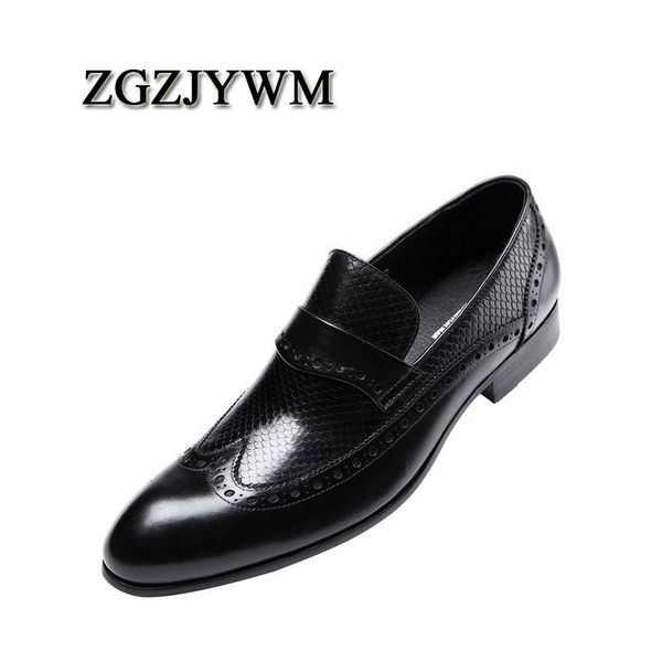 

zgzjywm fashion men oxford wedding male slip-on pointed toe office genuine leather dress black/brown size 38-44 shoes