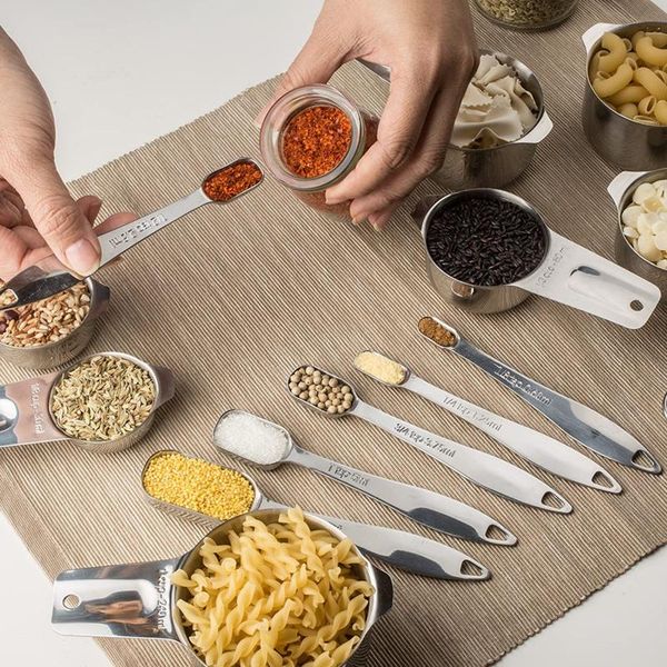 

stainless steel measuring cup measuring spoons metal spoon set teaspoons tools pastry utensils kitchen helper baking accessories wmtohh