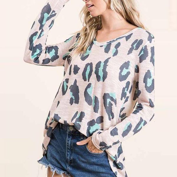 

womens blouse long sleeve shirt v neck leopard print streetwear club party blouse femme autumn shirt women#4, White
