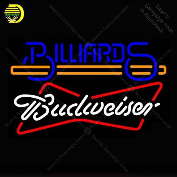 

neon sign for budweiser white billiards text with stick pool neon bulb sign beer bar pub handcraft glass tube light decor lamps