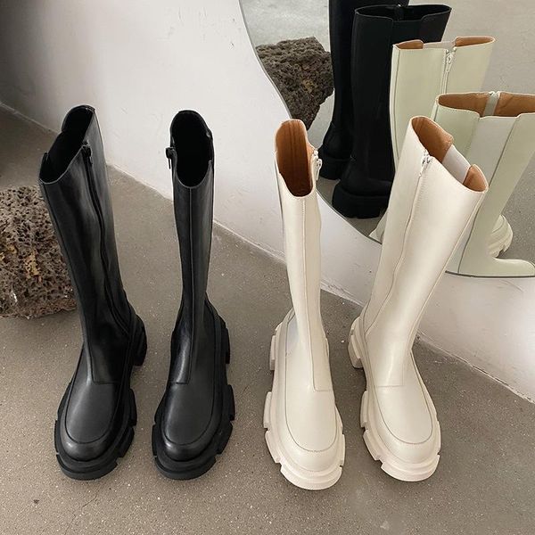 

round toe platform riding boots women black punk chunky heel knee boots women side zip designer shoes
