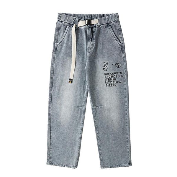

pantalon large homme jeans for man new baggy pants men fashion baggy homme loose spijkerbroeken heren stretch wide leg jeans men, Blue