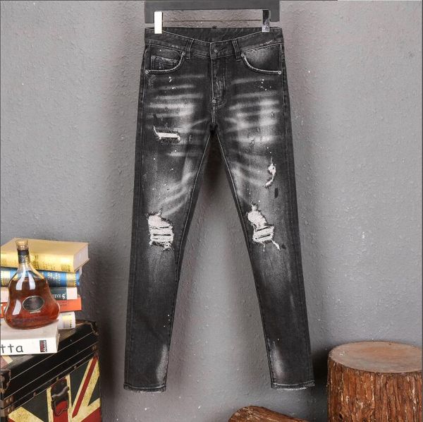 

moruancle fahsion men painted denim pants hi street printed stretchy jeans trousers for male hi streetwear plus size 28-40=999, Blue