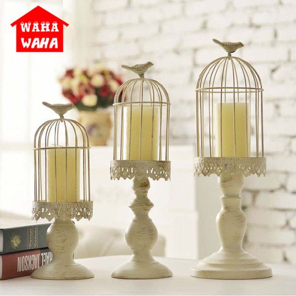 European Candlestick Cubo Carrinho Candle Candle White Hollow Bird Gaiola Cinzided Candle Candle Candle Candle Holders Home Decor T200703