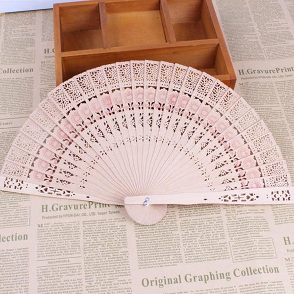 

party favor hand-made wood carving craft antique fan ladies temperament dance performance wooden aroma floral pattern hollow