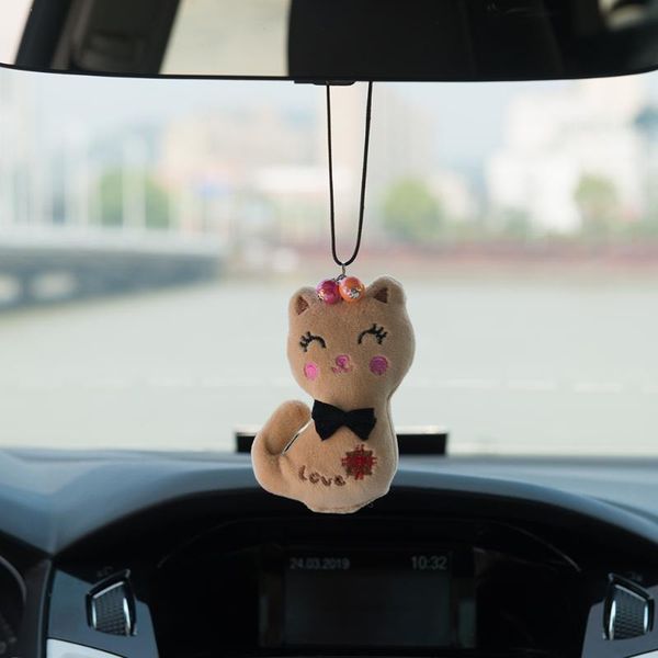 

car rear view mirror pendant colorful plush cute love cat automobiles charms hanging suspension ornaments gifts home decoration