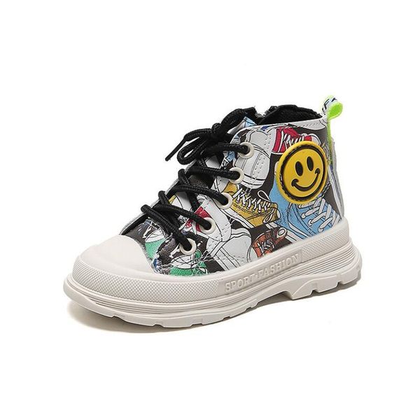 

autumn winter print children martin boots pu leather comfortable boys girls baby sport shoes ankle snow boots kids leather shoes wmtvtm, Black