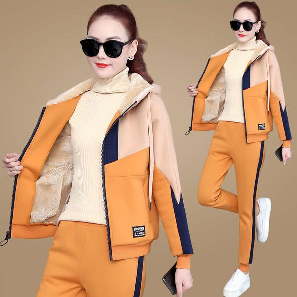 

thickened sweater cashmere wear 2020 new leisure sports suit women's autumn and winter coat, Gray