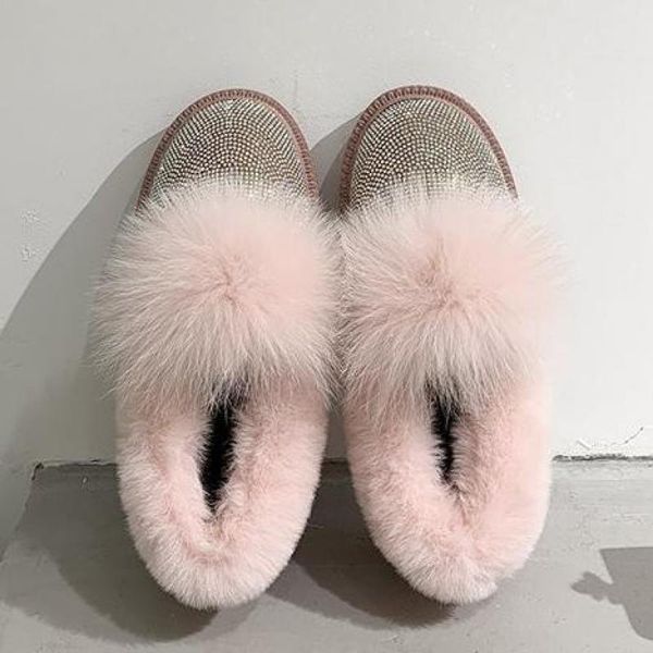 

plush shoes women winter wear 2020 new fashion wild rhinestones plus velvet warm cotton shoes snow boots botas mujer, Black