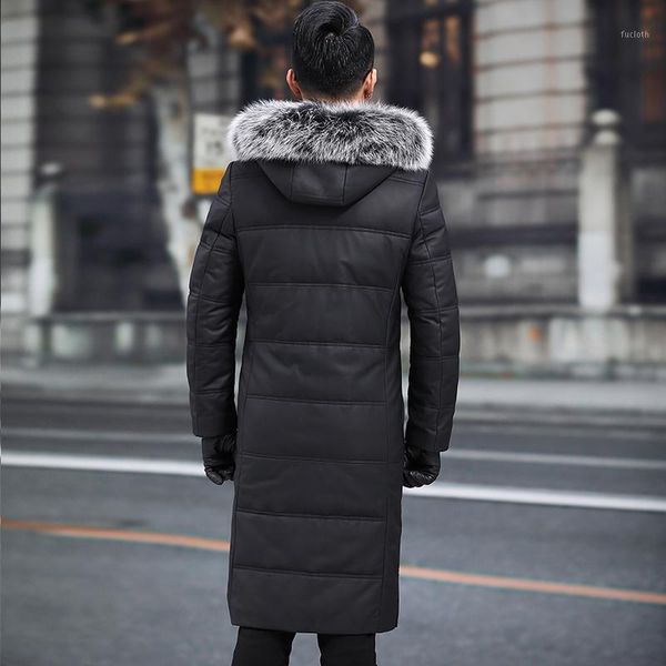 

leather mens sheepskin genuine jacket men 2020 warm duck down winter coat long chaqueta cuero hombre 22008 yy8001, Black