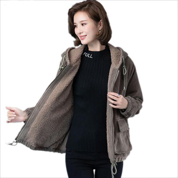 

2021 new fashion in addition to velvet woman short jacket cumbersome heat autumn and korean winter loose ladies 73yk, Black