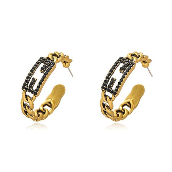 

hoop & huggie ajojewel retro twisted ear vintage jewelry black rhinestone geometric clip-on earrings des boucles d'oreilles, Golden;silver