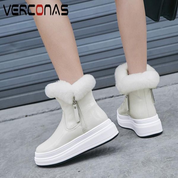 

boots verconas warm concise casual ankle for women autumn winter shoes woman platforms flats zipper patent leather snow, Black