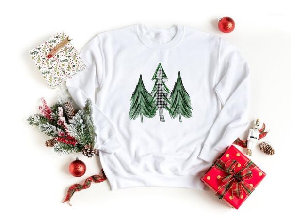 

christmas sweatshirt vintage three chritmas trees green colorful sweats women funny fashion fall clothes sweats1, Black
