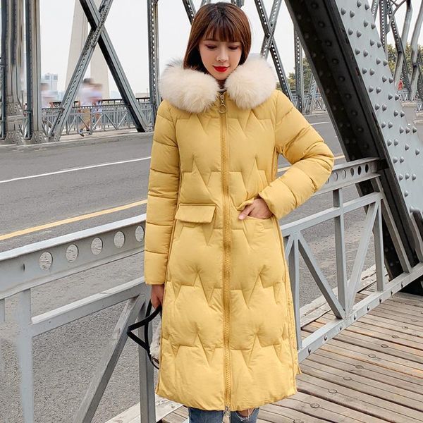 

5 colors 2019 new women winter jacket hooded thicken fur collar female parka ladies long solid coat chaqueta mujer invierno1, Tan;black