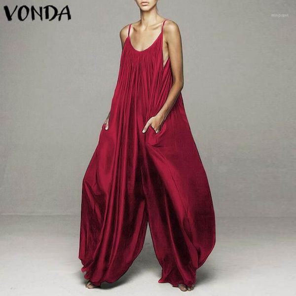 

overalls women party jumpsuits rompers 2021 vonda female backless playsuit long wide leg pants trousers pantalon femme plus size1, Black;white