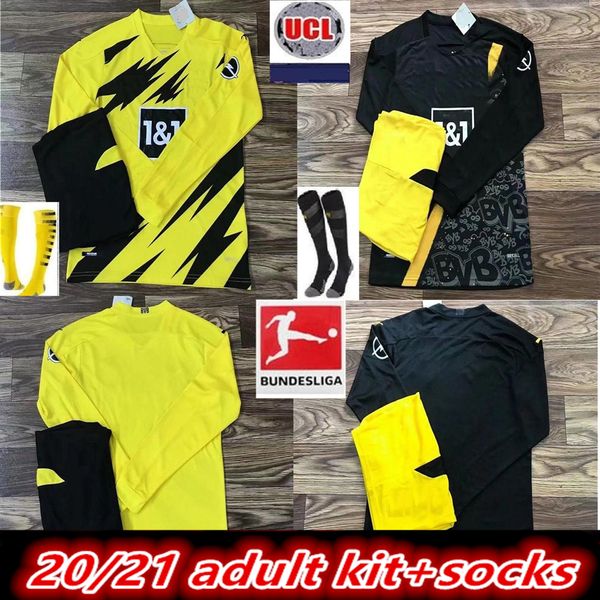 

borussia 2020 2021 long sleeves men kit dortmund haaland soccer jerseys 20 21 hazard gotze reus witsel paco alcacer third set football shirt, Black