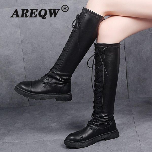 

areqw women combat boots antumn 2020 female gothic shoes black leather boots lace up women knee high