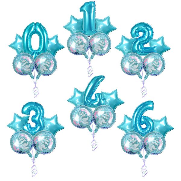 

5pcs/set 32inch blue number balloon mermaid theme decorations foil balloons kids birthday party decor baby shower supplies