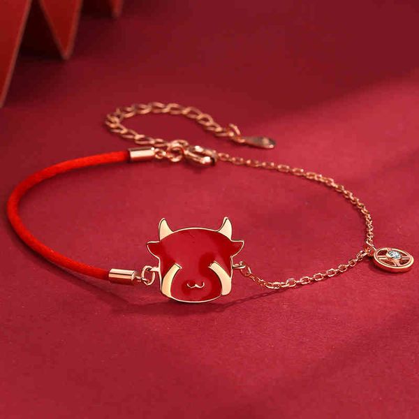 

bracelets charm handwoven female court adorable cow couple bracelet in the year of ox, Golden;silver