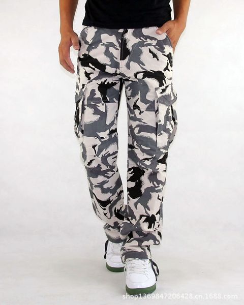 

2020 summer men's snow overalls men's battlefield multi pocket overalls camouflage casual camouflage pants outdoor casual pants ci, Blue