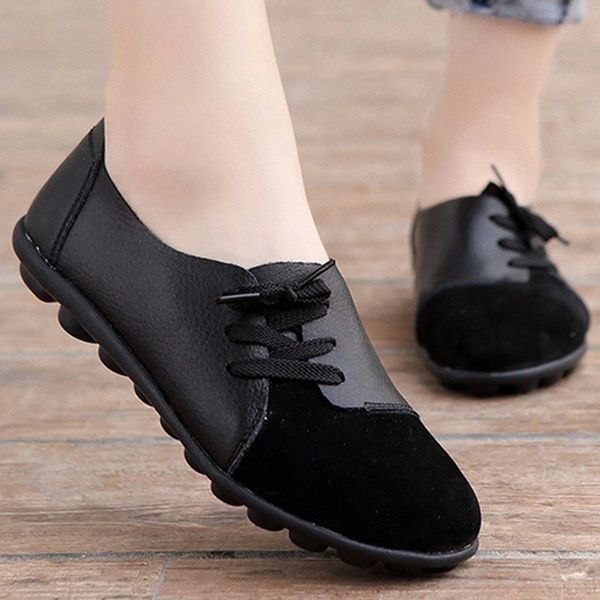

women flat shoes patchwork suede genuine leather shoes women 2019 female boat size 4.5-12 leisure black/white 9 colors #8w1k