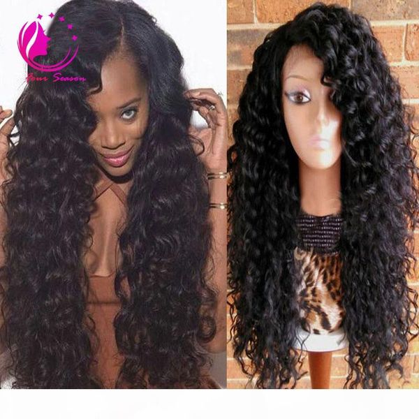 

grade glueless full lace human hair wigs virgin peruvian curly remy hair lace front wigs for black women 130-180 density baby hair, Black;brown