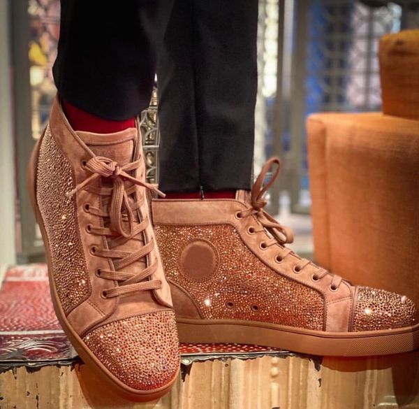 

luxury popular brands men's fard strass red bottom sneakers shoes red sole traniner rhinestonecouple comfort flats party dress eu35-47, Black