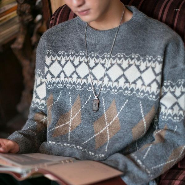 

korean autumn winter thick warm knitted sweater men clothes 2020 fashion geometric patterns o-neck casual pullovers pull homme1, White;black