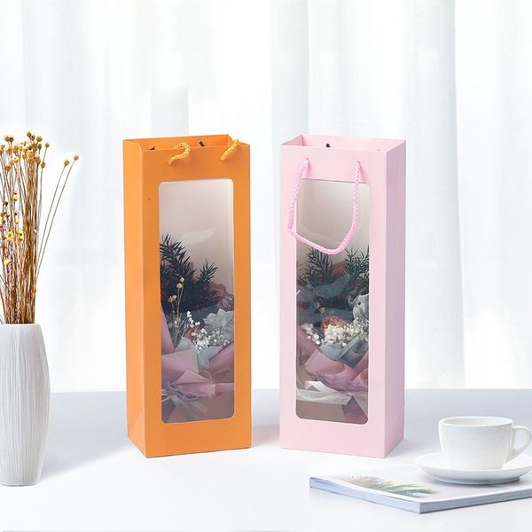 

champange solid flower transparent kraft window wine paper present bag festival gift packing pack