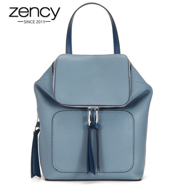 

zency 100% genuine leather fashion women backpack daily casual travel bag preppy style girl's schoolbag large capacity knapsack