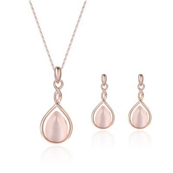 

ty231 woman cute opal water drop necklace earring set 201222, Slivery;crystal
