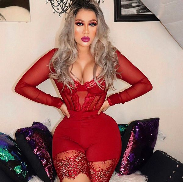 

colysmo sheer mesh jumpsuit women lace splice black playsuit elastic slim fit romper red party club casual jumpsuits 2020 t200704, Black;white