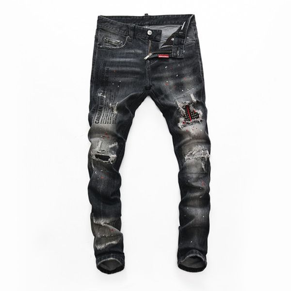 

men skinny biker pants new designer slim fit fashion biker motorcycle mens denim ripped zipper men's knight rock revival d2, Blue