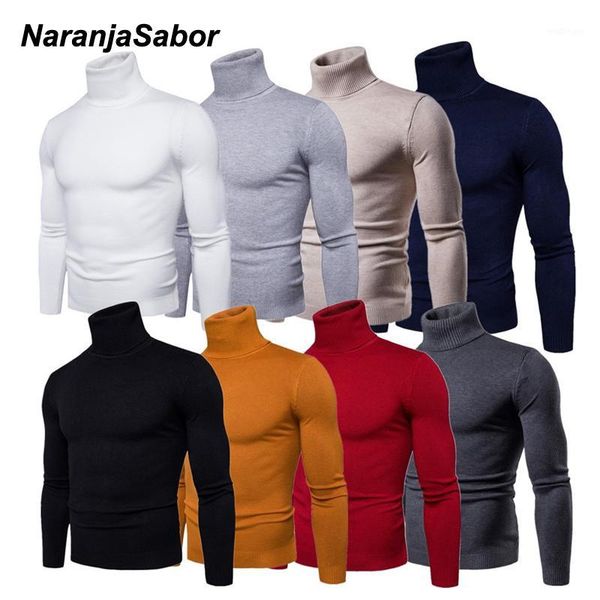 

naranjasabor new mens high collar pullover sweater winter men's slim fit solid color knit casual sweaters male simple style n6891, White;black