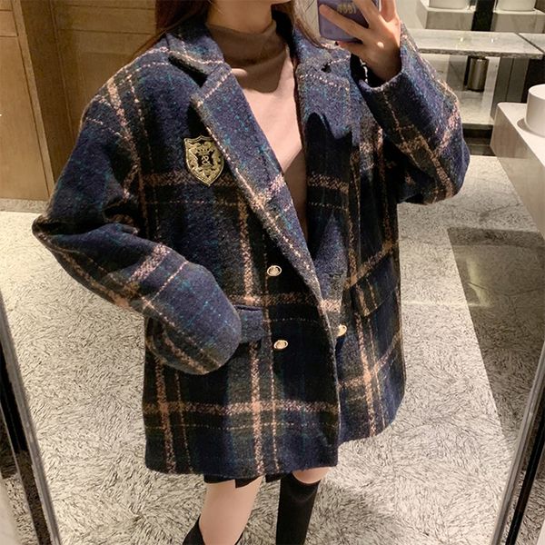 

2021 new women's winter wool coat long sleeve plaid double lapel breasted new fashion plus size loose catties jacket nz2 b7q4, Black